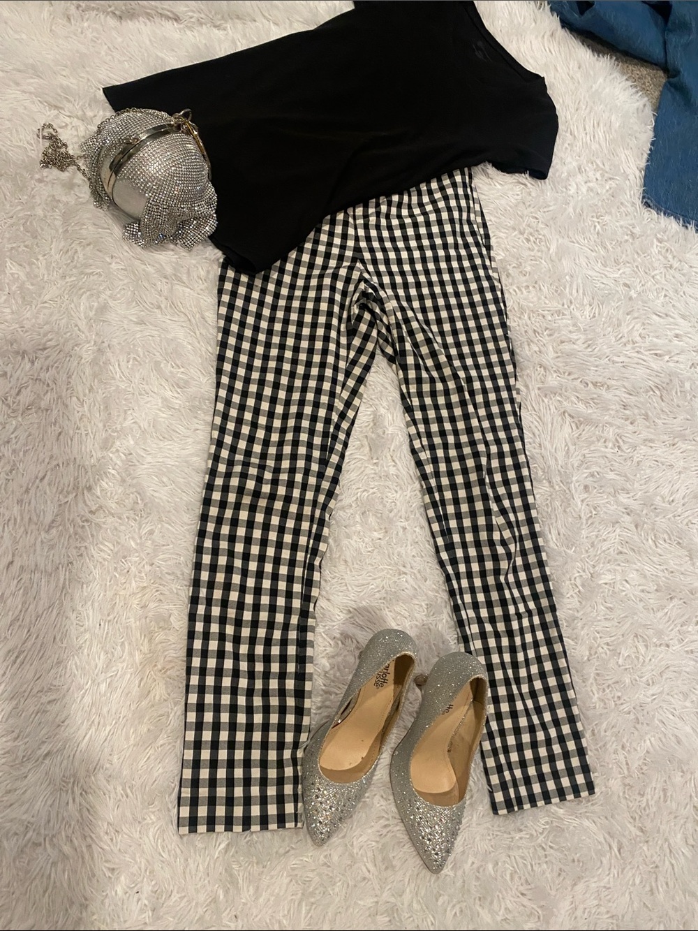 A new day pants andclassic scoop neck teeset  Black & White Gingham Skinny Pants